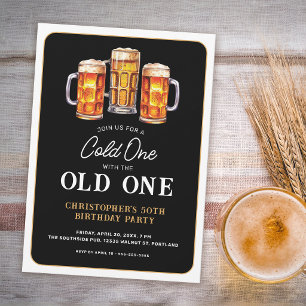Cold One With The Old One Beer 50th Birthday Invitation