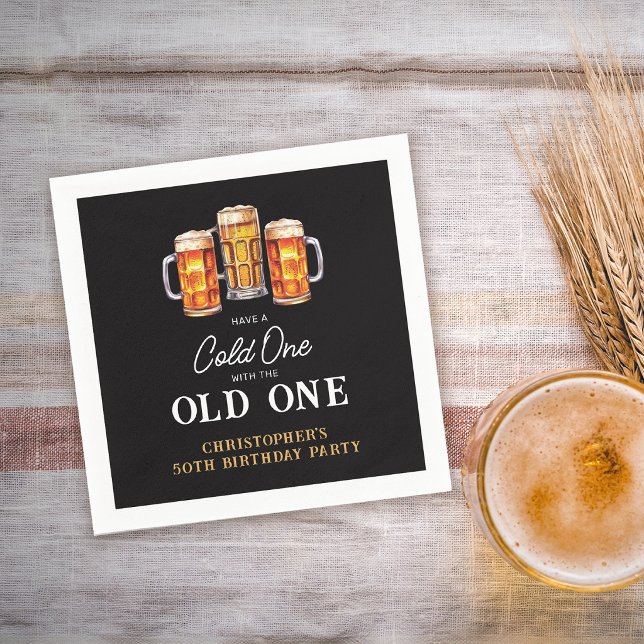 Cold One With The Old One Beer 50th Birthday Napkin (Creator Uploaded)