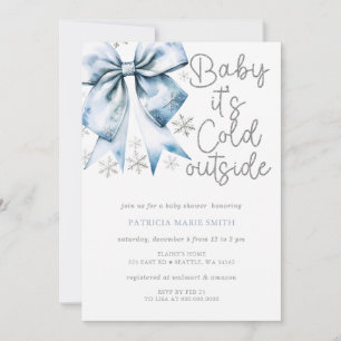 Cold Outside Blue Bow Coquette Boy Baby Shower Invitation