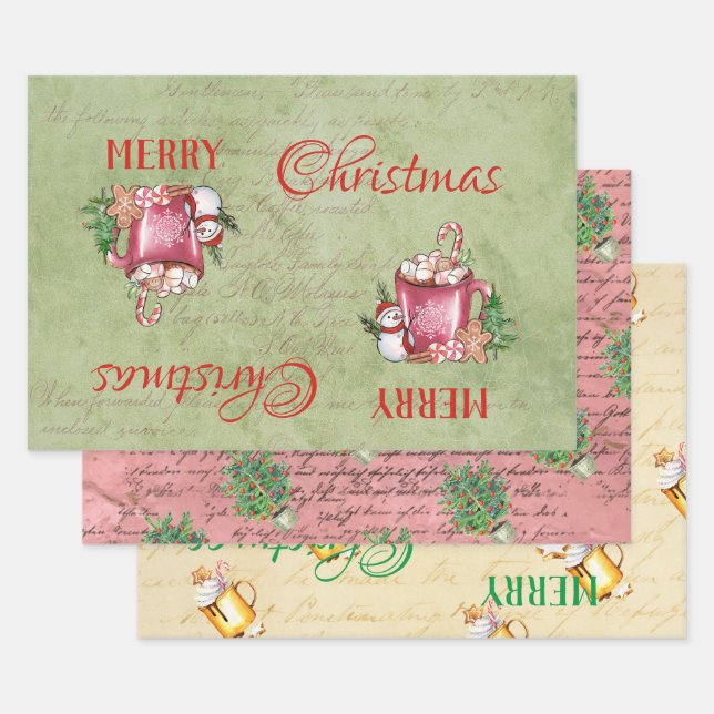 Cold Outside Cup Merry Christmas Happy Holidays Wrapping Paper Sheet (Set)