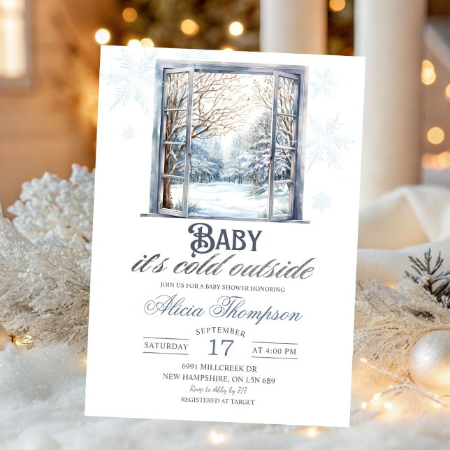 Cold Outside Dusty Blue Window Boy Baby Shower Invitation (Creator Uploaded)