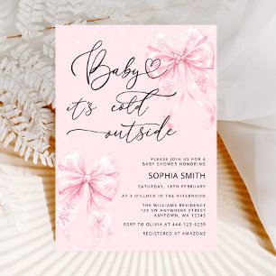 Cold Outside Elegant Pink Bows Girl Baby Shower Invitation