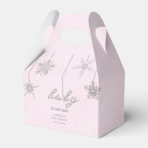 Cold Outside Glitter Snowflakes Pink Baby Shower Favour Box