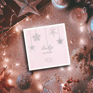 Cold Outside Glitter Snowflakes Pink Baby Shower Napkin