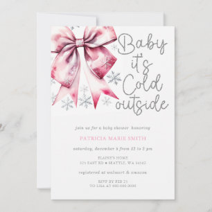 Cold Outside Pink Bow Coquette Girl Baby Shower Invitation