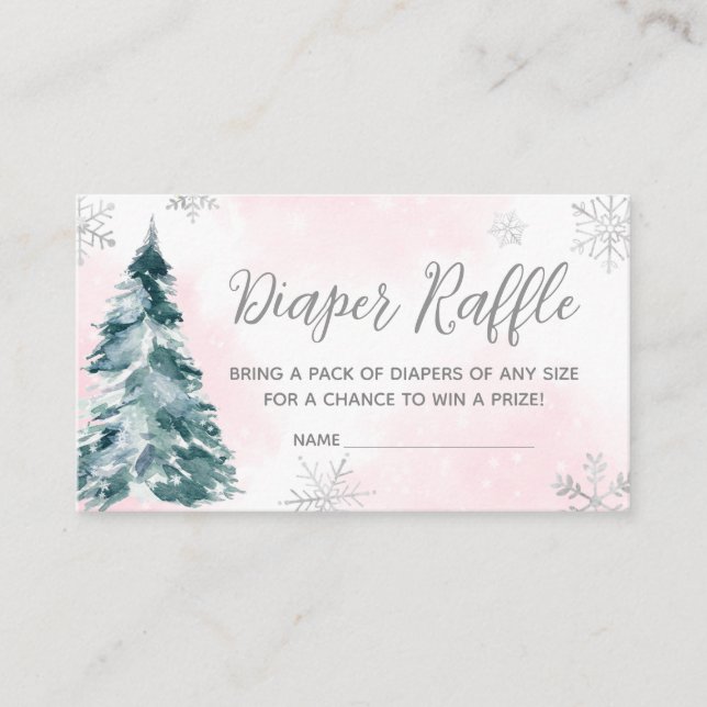 Cold Outside Pink Winter Baby Shower Diaper Raffle Enclosure Card (Front)