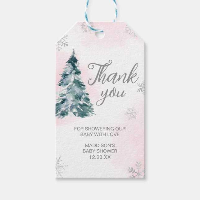 Cold Outside Pink Winter Baby Shower Favour Tag (Front)