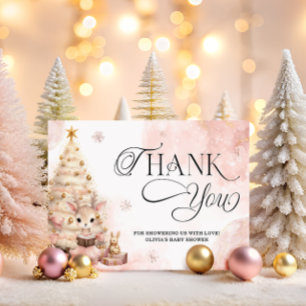 Cold Outside Pink Winter Baby Shower Thank You Card