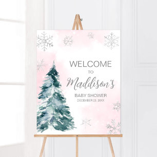 Cold Outside Pink Winter Baby Shower Welcome Poster
