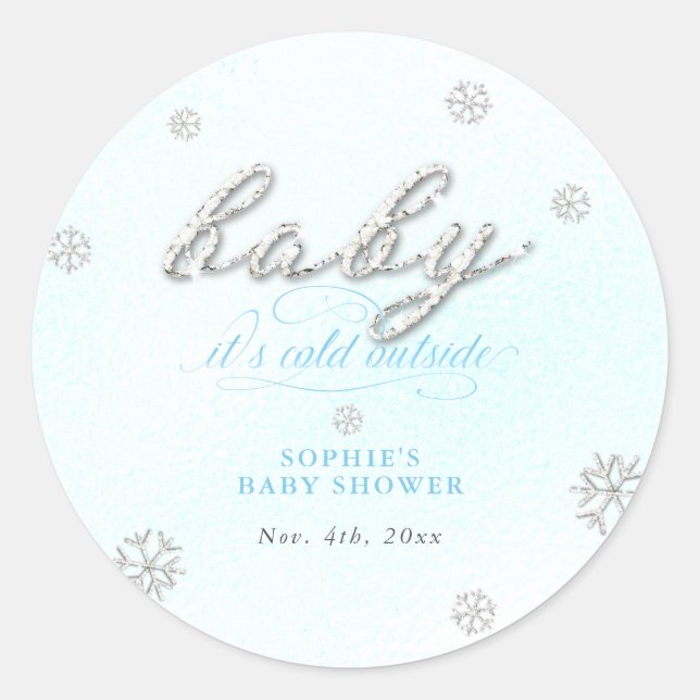 Cold Outside Rhinestone Glitter Winter Baby Shower Classic Round Sticker (Front)