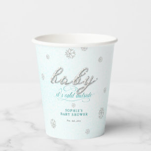 Cold Outside Rhinestone Glitter Winter Baby Shower Paper Cups