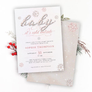 Cold Outside Rhinestones Glitter Girl Baby Shower Invitation