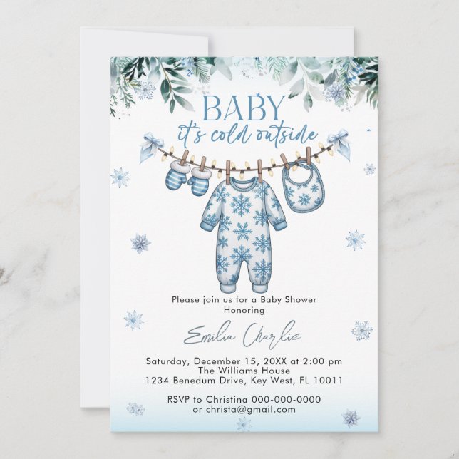Cold Outside Winter Baby Clothes Baby Shower  Invitation (Front)