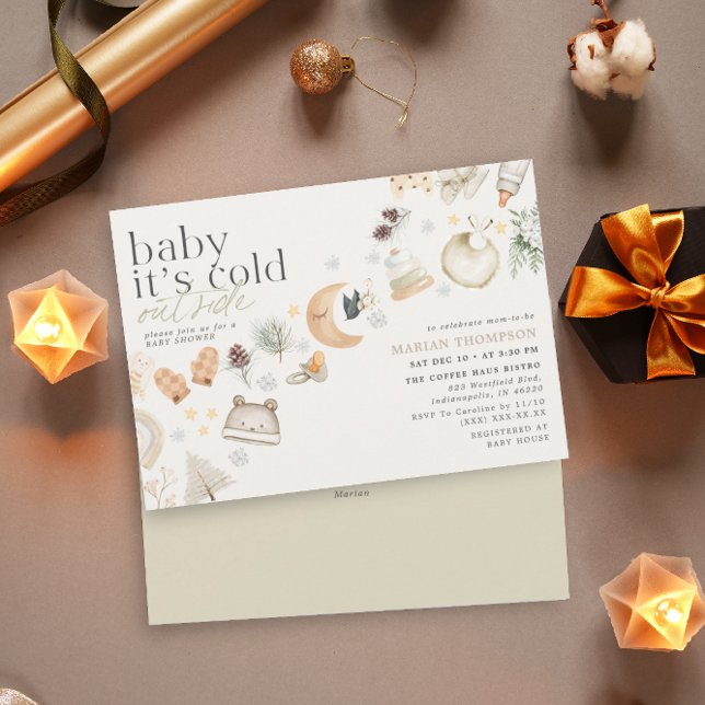 Cold Outside Winter Baby Shower Neutral Colour  Invitation (Creator Uploaded)