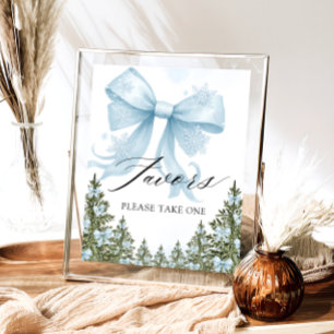 Cold Outside Winter Blue Bow Baby Shower Favors Poster