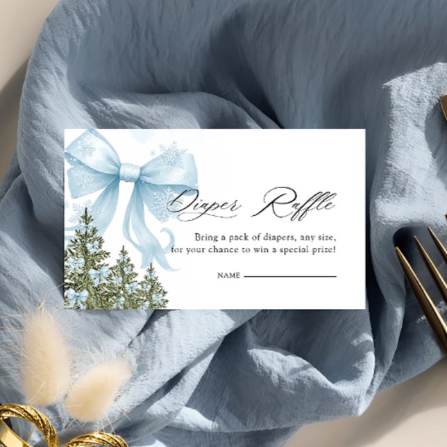 Cold Outside Winter Blue Bow Diaper Raffle Enclosure Card (Creator Uploaded)