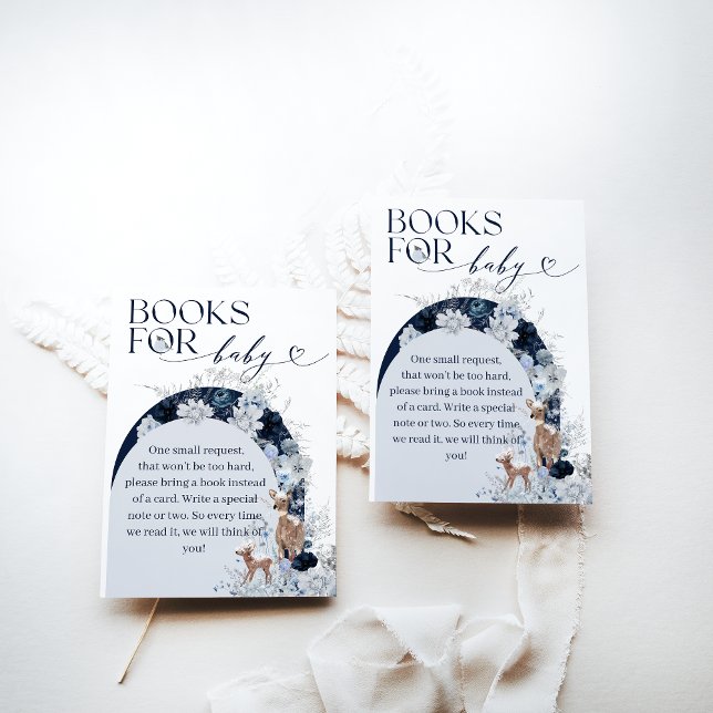 Cold outside Winter Floral Deer Baby Shower Books Enclosure Card (Creator Uploaded)