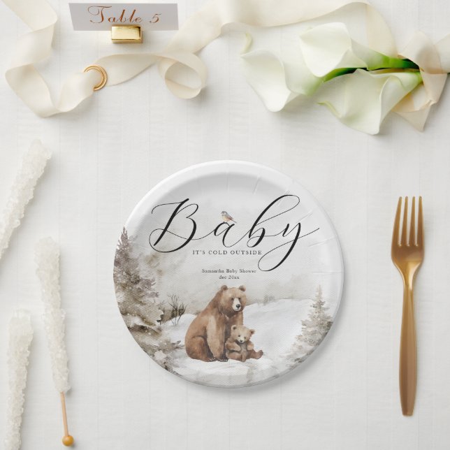 Cold Outside Winter Forest Neutral Baby Shower Paper Plate (Wedding)