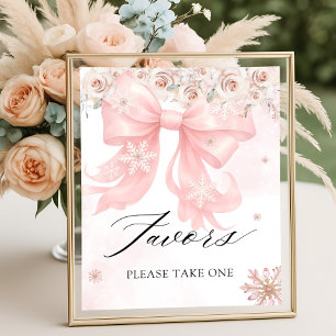 Cold Outside Winter Pink Bow Baby Shower Favors Poster