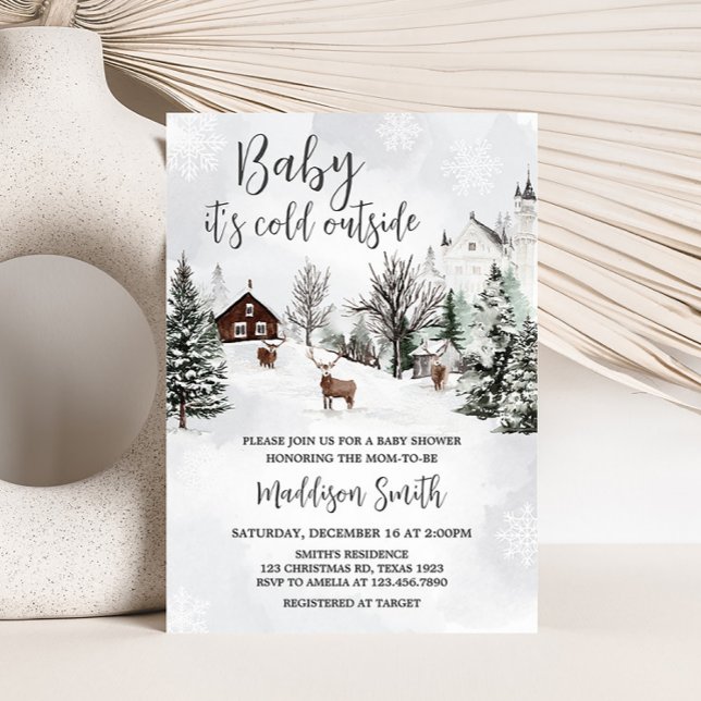 Cold Outside Winter Wonderland Baby Shower  Invitation (Winter Wonderland Baby Shower Invitation)