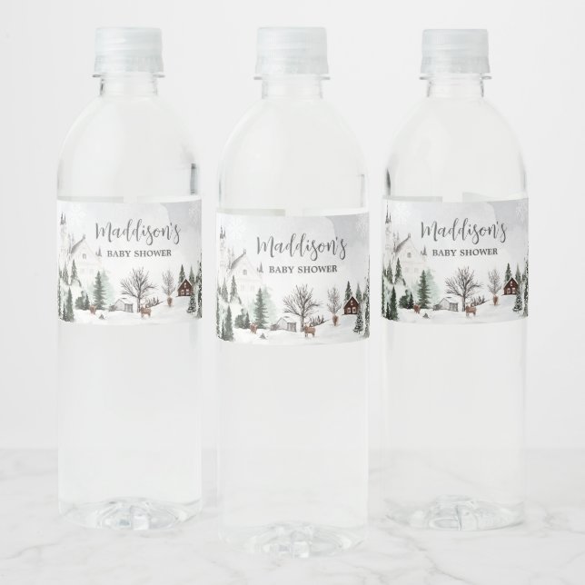 Cold Outside Winter Wonderland Baby Shower  Water Bottle Label (Bottles)