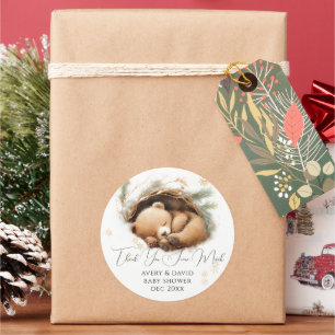 Cold Outside Woodland Bear Winter Baby Shower Classic Round Sticker