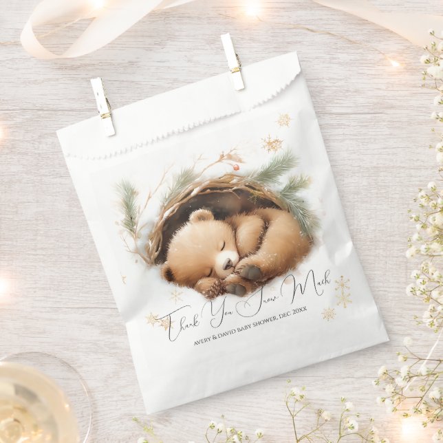 Cold Outside Woodland Bear Winter Baby Shower Favour Bag (Clipped)
