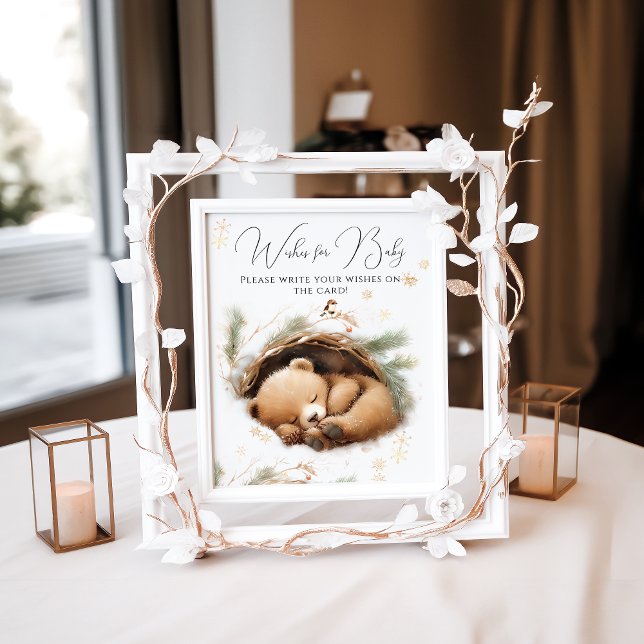 Cold Outside Woodland Bear Winter Baby Shower Poster (Creator Uploaded)