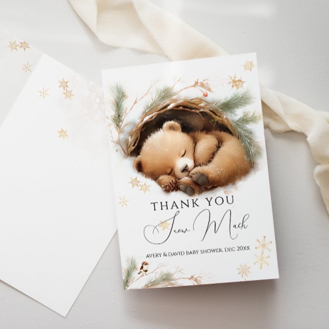 Cold Outside Woodland Bear Winter Baby Shower Thank You Card (Creator Uploaded)