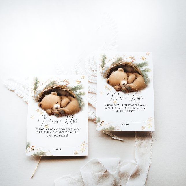 Cold Outside Woodland Bear Winter Diaper Raffle Enclosure Card (Creator Uploaded)