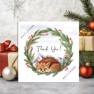 Cold Outside Woodland Fox Winter Baby Shower Thank You Card