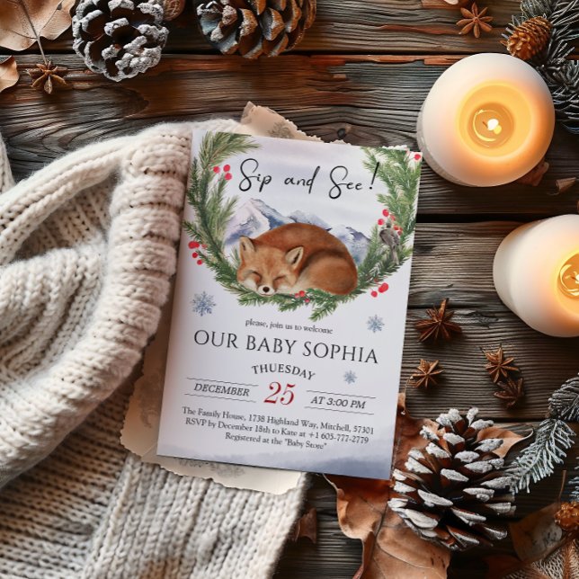 Cold Outside Woodland Fox Winter Sip And See Invitation (Cold Outside Woodland Fox Winter Sip And See Invitation)
