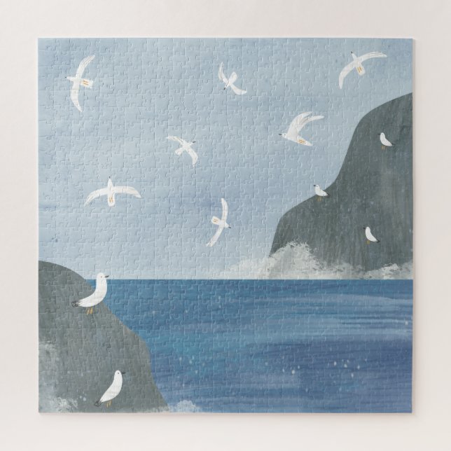 Cold sea and seagulls jigsaw puzzle (Vertical)