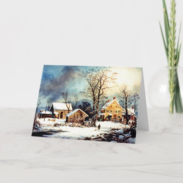 Cold snowy morning holiday card (Front)