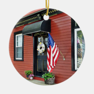 Cold Spring, NY - Street With Red Building Ceramic Ornament