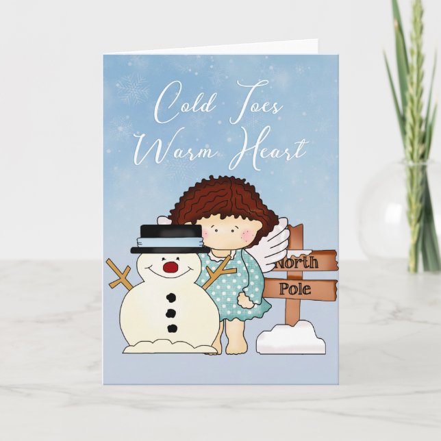 Cold Toes Warm Heart - Winter Angel & Snowman Card (Front)