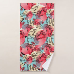 Cold Warm Watercolor Floral Geometric Bath Towel
