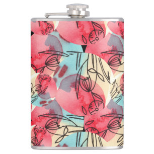 Cold Warm Watercolor Floral Geometric Hip Flask