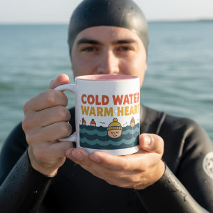Cold Water Warm Heart – Funny Wild Swimmer Design Two-Tone Coffee Mug