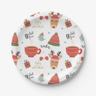 Cold Winter Christmas Rustic Kraft Holiday Party Paper Plate