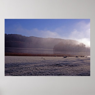 Cold winter morning Esthwaite Water England Poster