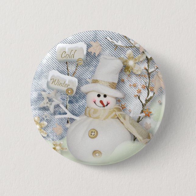 Cold Winter Snowman 6 Cm Round Badge (Front)