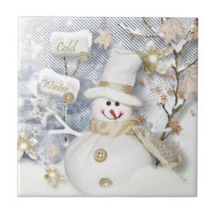 Cold Winter Snowman Ceramic Tile