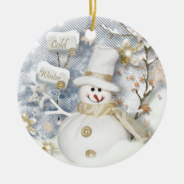 Cold Winter Snowman Ceramic Tree Decoration (Front)