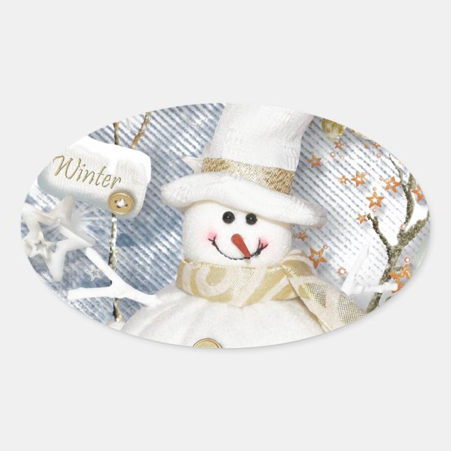 Cold Winter Snowman Oval Sticker (Front)