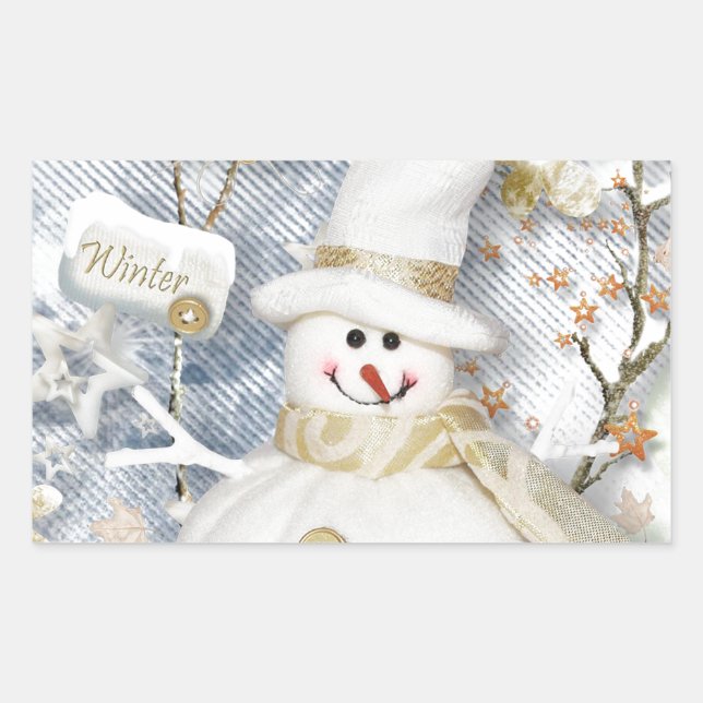 Cold Winter Snowman Rectangular Sticker (Front)