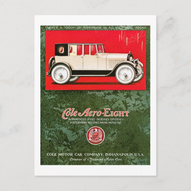 Cole Aero-Eight Vintage Car Ad Postcard (Front)