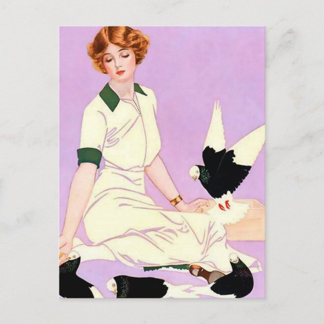 Coles Phillips ‘Fadeaway Girl’  “Feeding Pigeons" Postcard (Front)