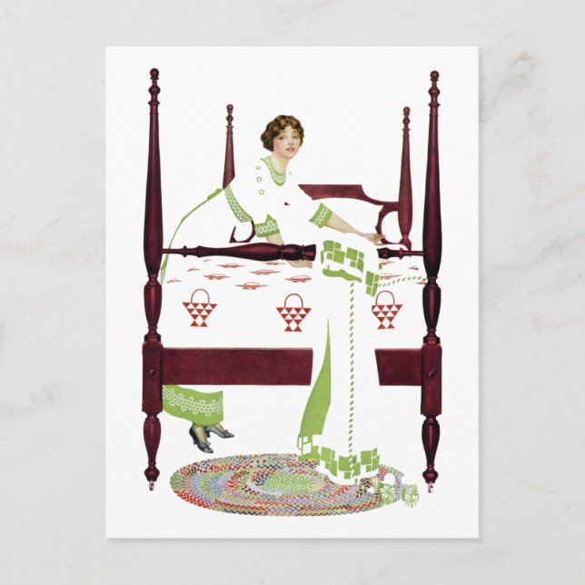 Coles Phillips Woman and Four Poster and Quilts Postcard (Front)