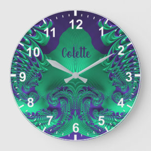 COLETTE ~ WOW! Fractal Pattern Green and Purple ~ Large Clock